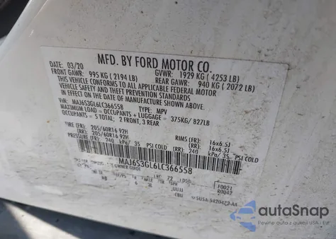 2020 Ford Ecosport Se from USA, damaged, VIN MAJ6S3GL6LC366558